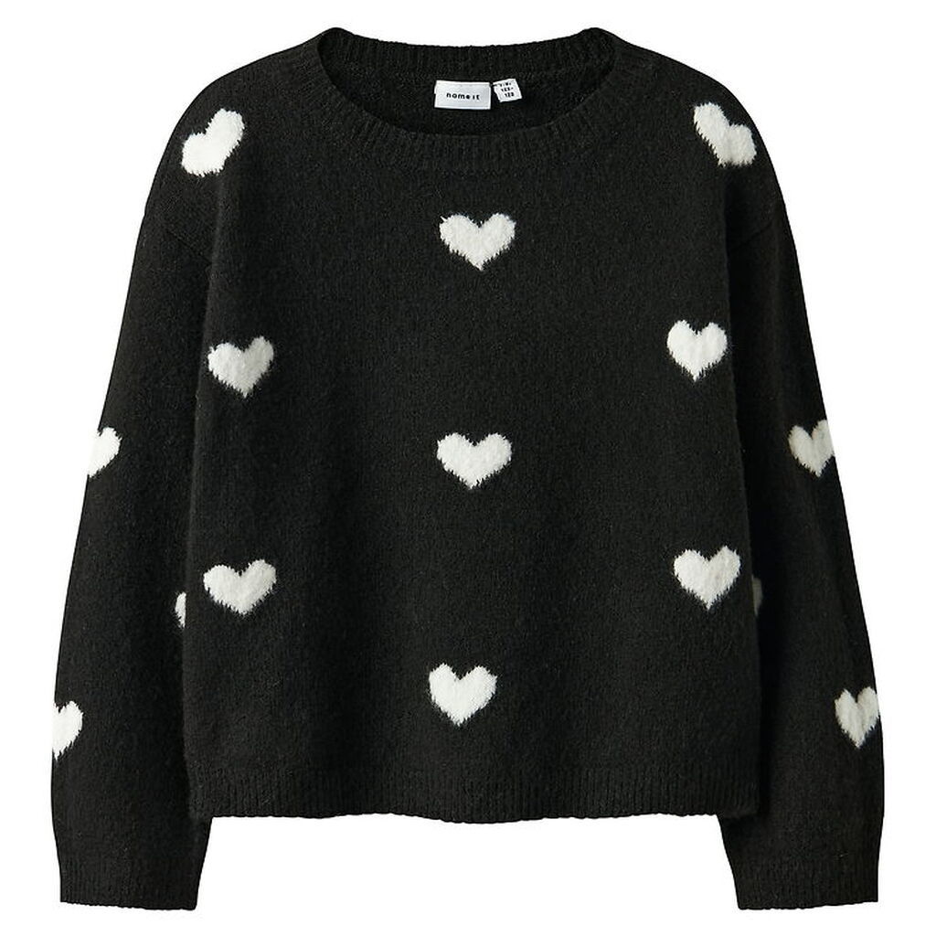 Name It Bluse - Strik - NkfOna - Black/Cloud Dancer Heart