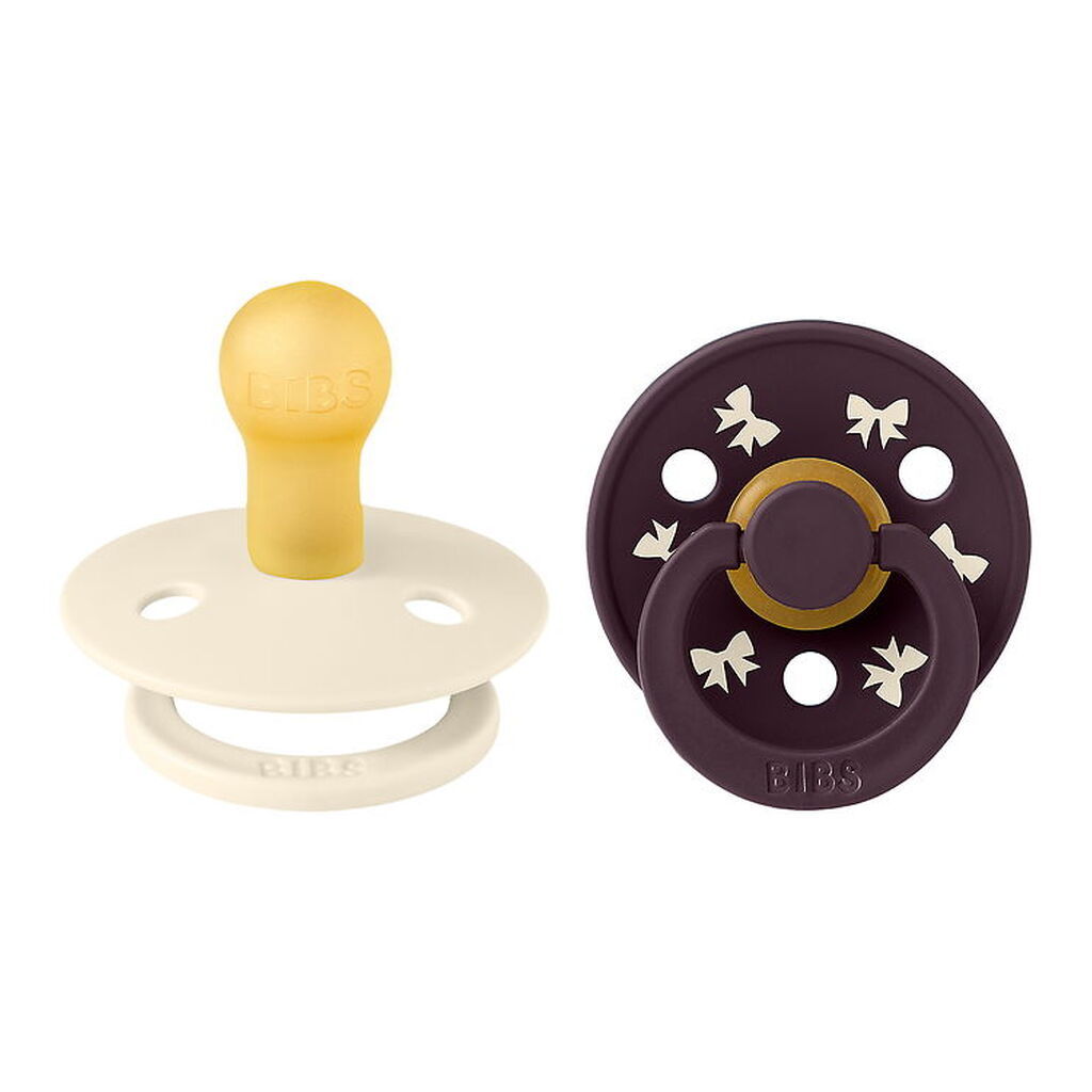 BIBS Colour Sutter - Str. 1 - 2-pak - Holiday Bow - Ivory/Plum