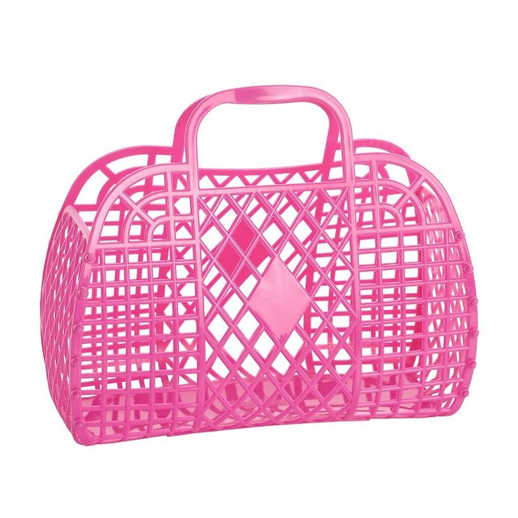 Sun Jellies Stor Foldekurv - Retro - 37x30x11 cm - Berry Pink