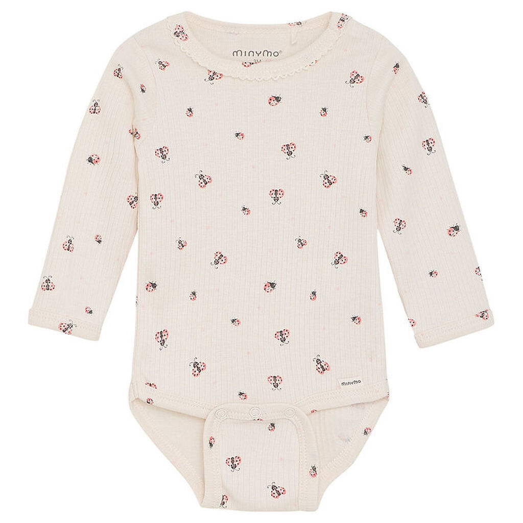 Minymo Body l/æ - Rib - White Swan m. Mariehøner