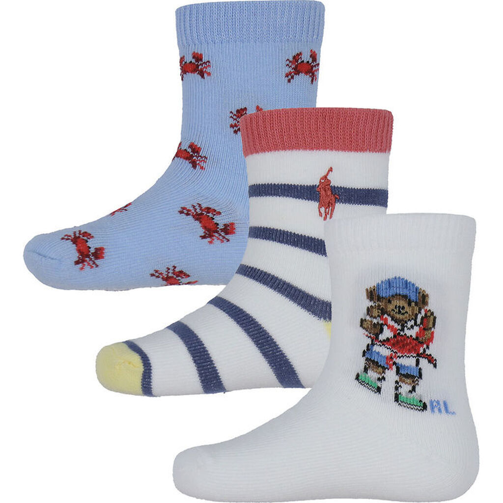 Polo Ralph Lauren Strømper - 3-pak - Hvid/Blå m. Print