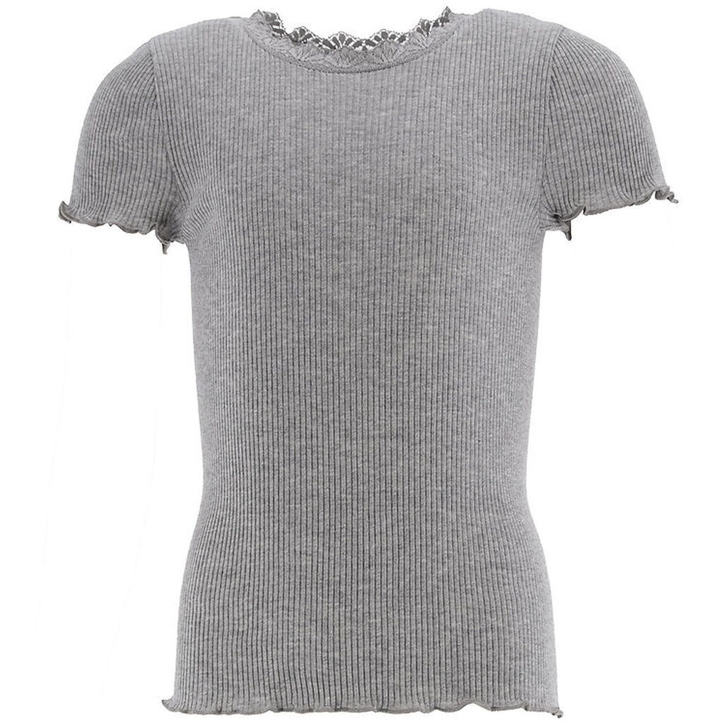 Rosemunde T-shirt - Rib - Balta - Gråmeleret m. Blonder