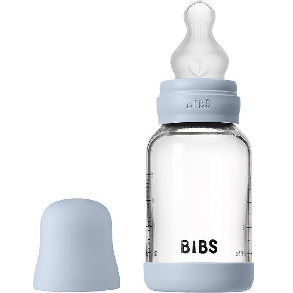 BIBS Sutteflaske - 120 ml - Glas/Silikone - Baby Blue