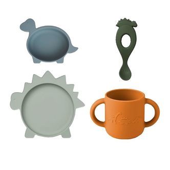 Liewood Spisesæt - Silikone - 4 dele - Vivi - Dino Blue Multi Mi