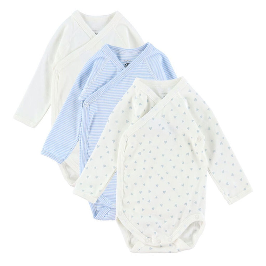Petit Bateau Slå-om Bodyer l/æ - 3-pak - Hvid/Blå