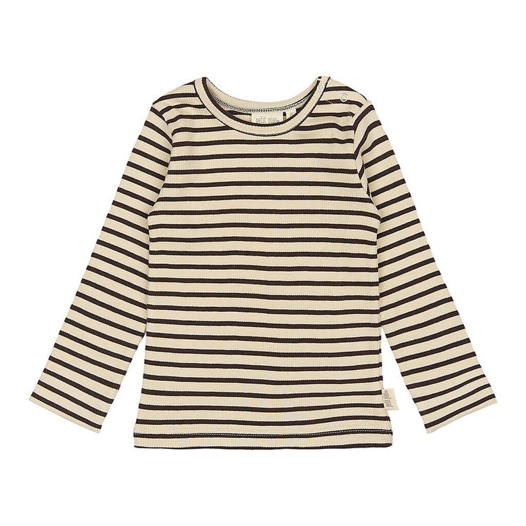 Petit Piao Bluse - Rib - Modal - Coffee Bean/Off White