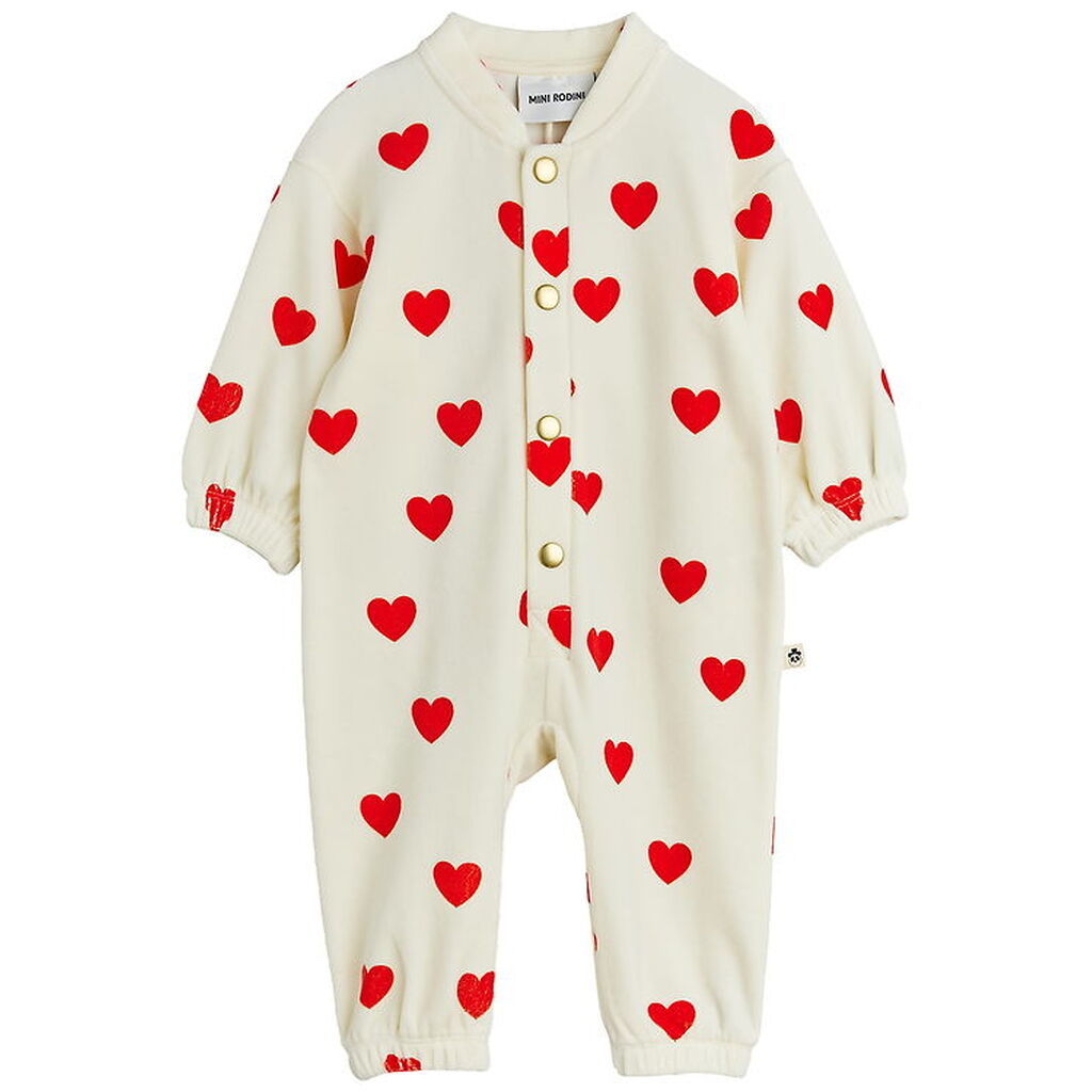 Mini Rodini Heldragt - Velour - Hearts - Hvid