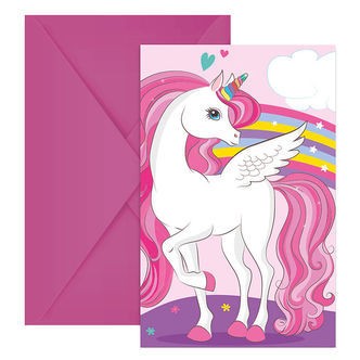 Decorata Party Invitationer - 6-pak - Unicorn Rainbow Colors