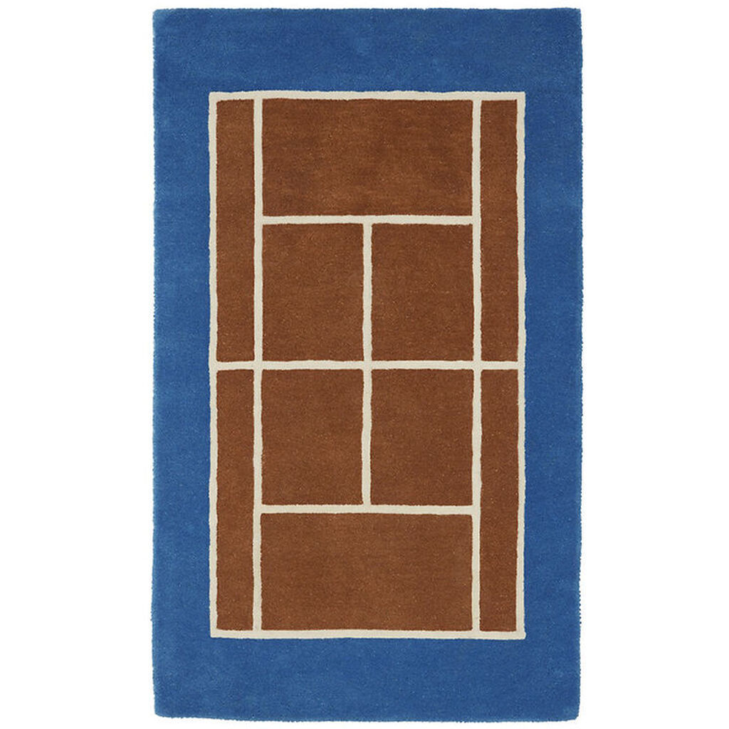 OYOY Tæppe - Tennis Tæppe - 150x88 cm - Caramel/Optic Blue