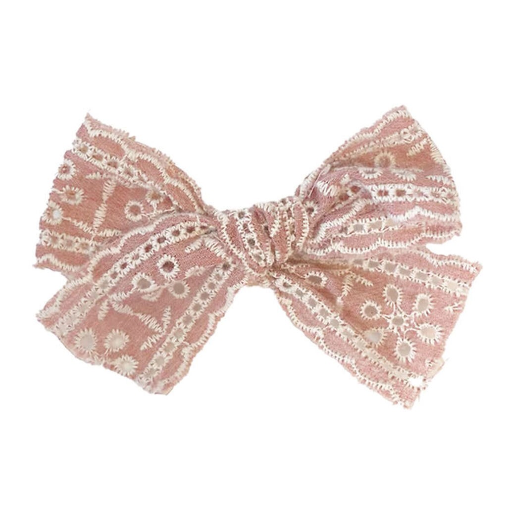 By Stær Hårspænde m. Sløjfe - Franka - 9x4,5 cm - Rosa Broderi A