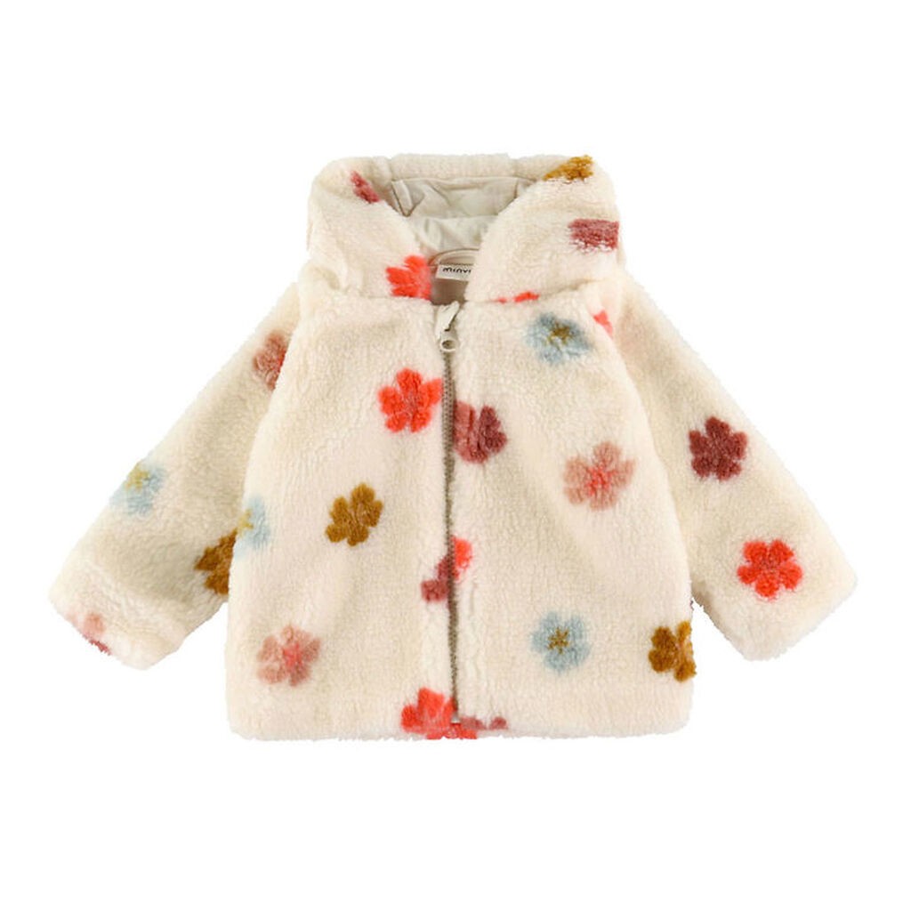 Minymo Fleecejakke - Sandshell m. Blomster