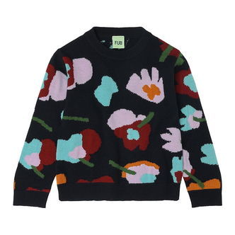 FUB Bluse - Strik - Uld - Blomst - Dark Navy