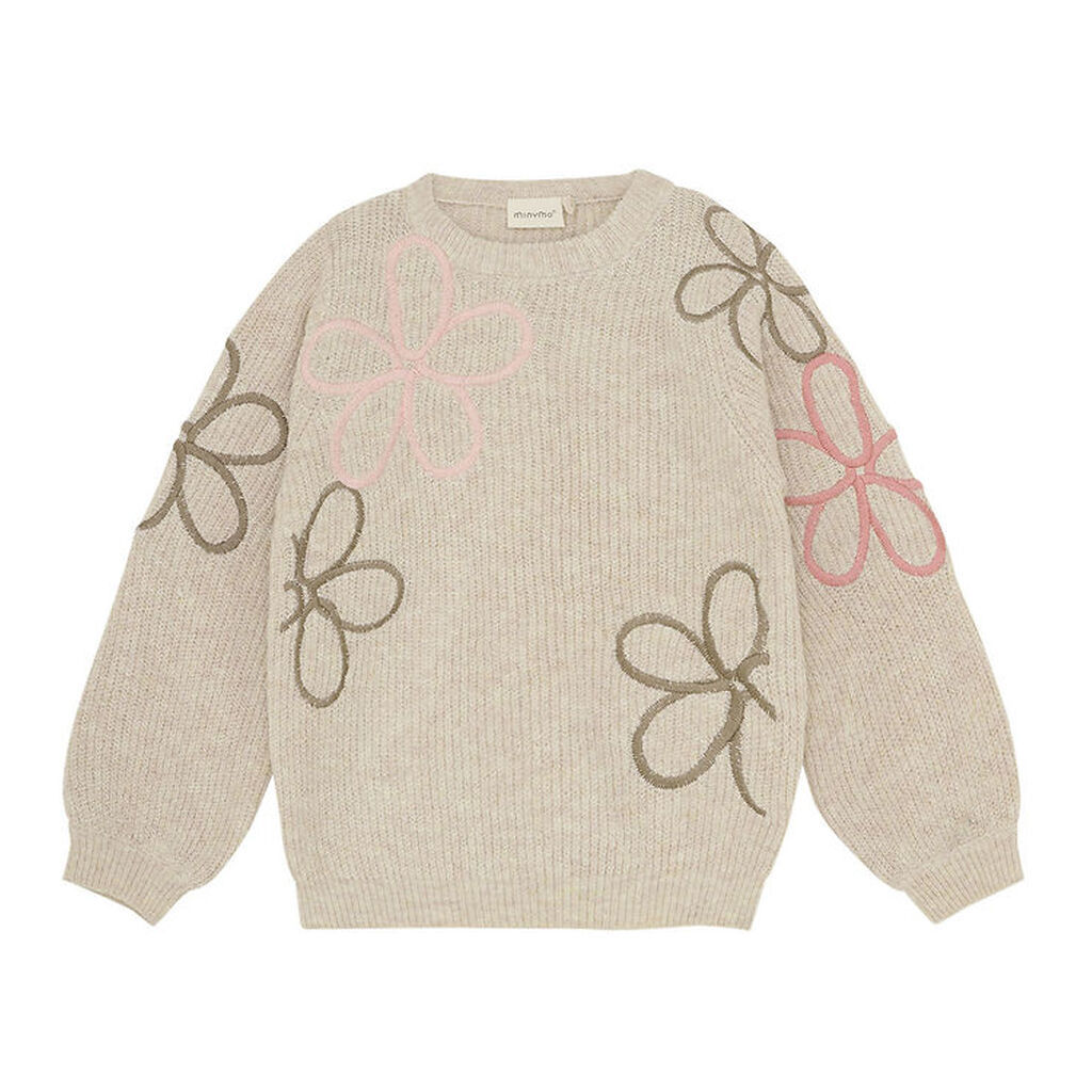 Minymo Bluse - Strik - Marshmallow White m. Blomster