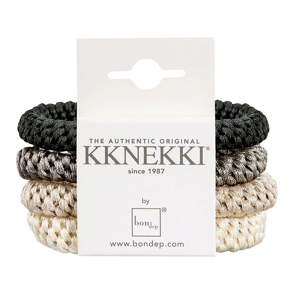 Kknekki Hårelastikker - 4-pak - Sort/Brun/Beige/Creme