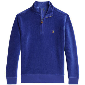 Polo Ralph Lauren Bluse m. Lynlås - Fløjl - Blå