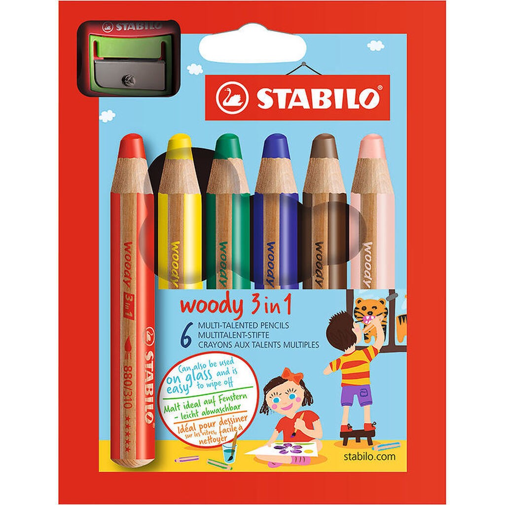 Stabilo Farveblyanter - Woody 3-i-1 - 6 Stk. - Multifarvet
