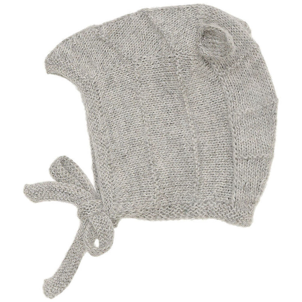 Huttelihut Babyhjelm m. Ører - Alpakauld - Strik - Gråmeleret