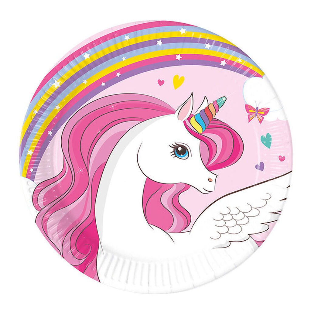 Decorata Party Paptallerkner - 8-pak - 23 cm - Unicorn Rainbow C