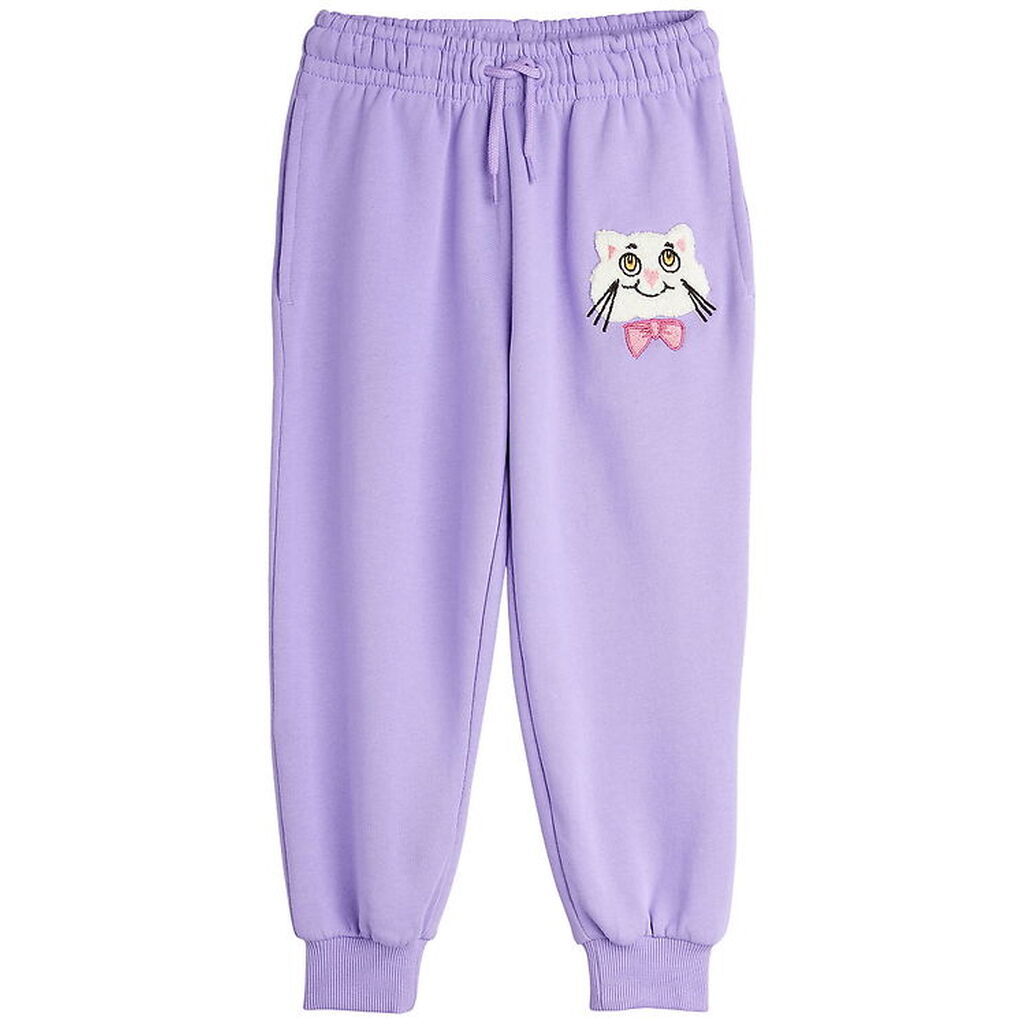 Mini Rodini Sweatpants - Cat With Bowtie Chenille - Lilla