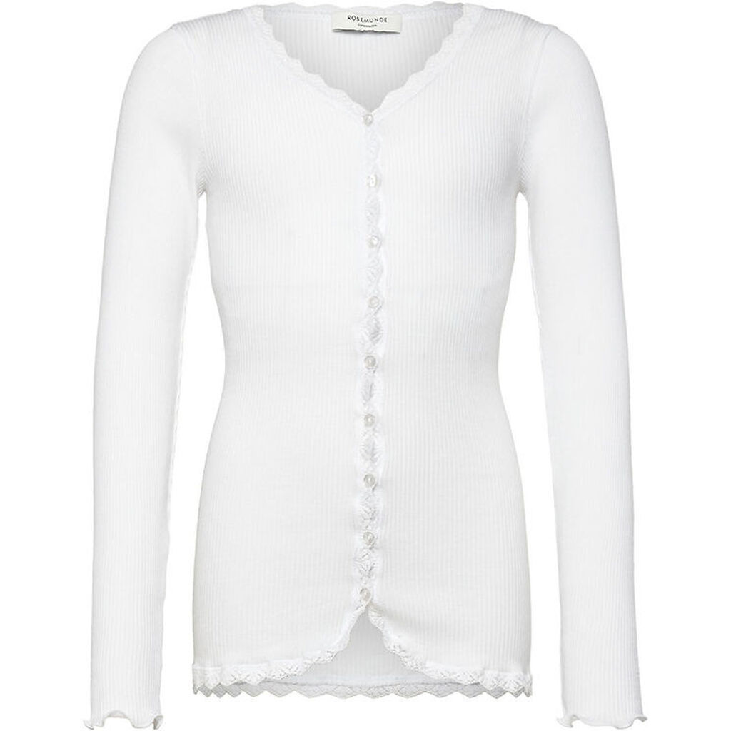 Rosemunde Cardigan - Rib - Balta - New White m. Blonder