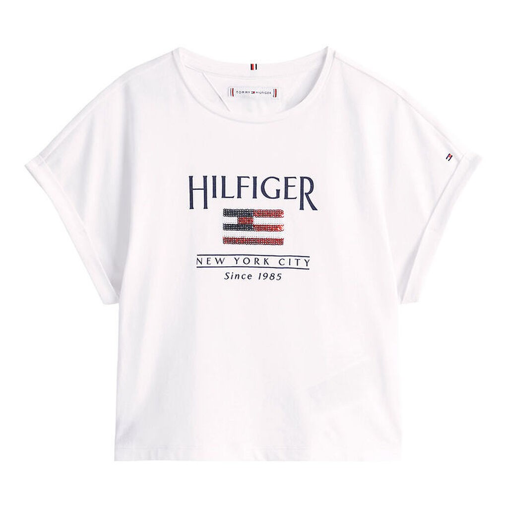 Tommy Hilfiger T-shirt - Sequins Flag - Hvid