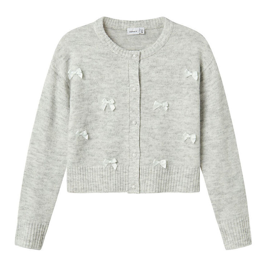 Name It Cardigan - Strik - NkfKarin - Lysegråmeleret/Sløjfer