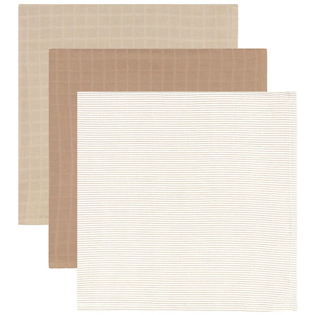 Cam Cam Stofbleer - 70x70 cm - 3-pak - Classic Stripes Camel/Lat