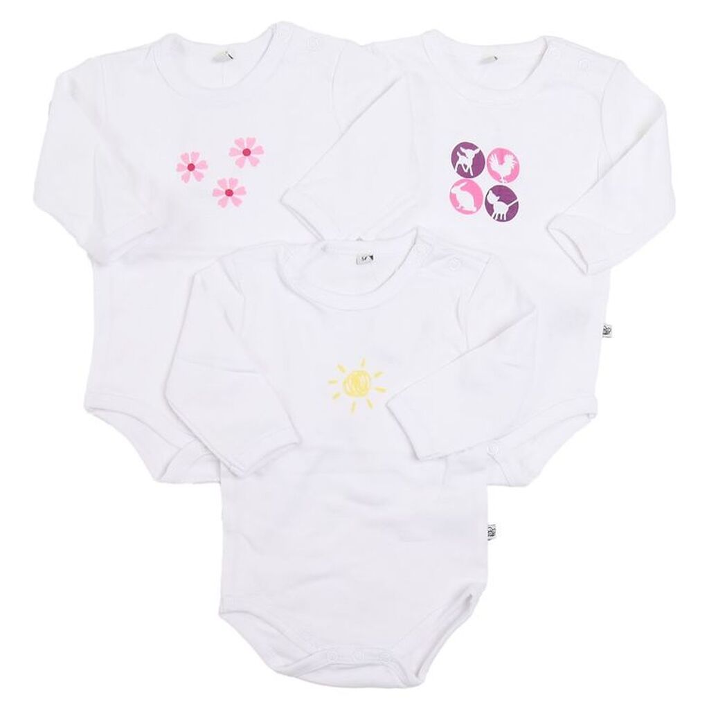 Pippi Body l/æ - 1 stk. - Assorteret - Hvid m. Pige Print