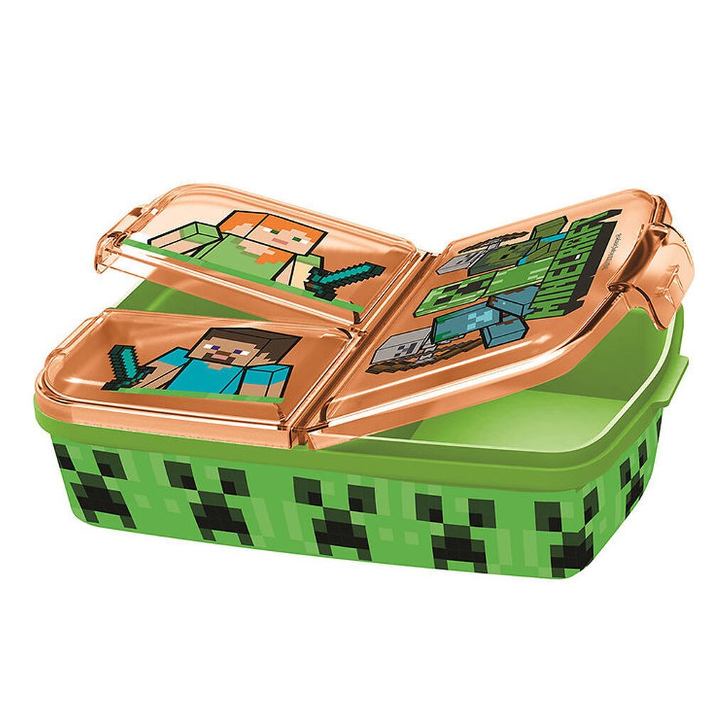 Minecraft Madkasse - m. 3 Rum - 18x13x5,5 cm - Grøn/Orange