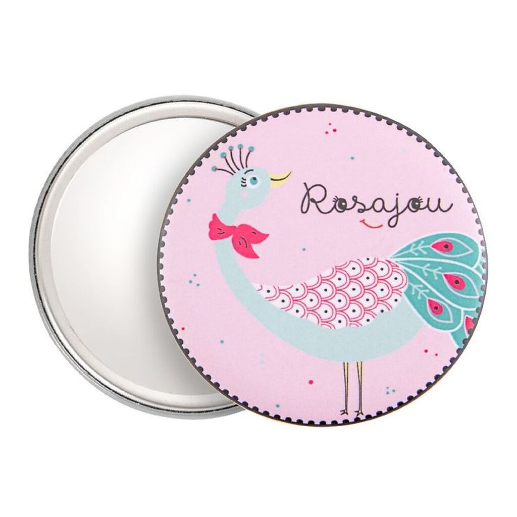 Rosajou Lommespejl - Rosa m. Påfugl