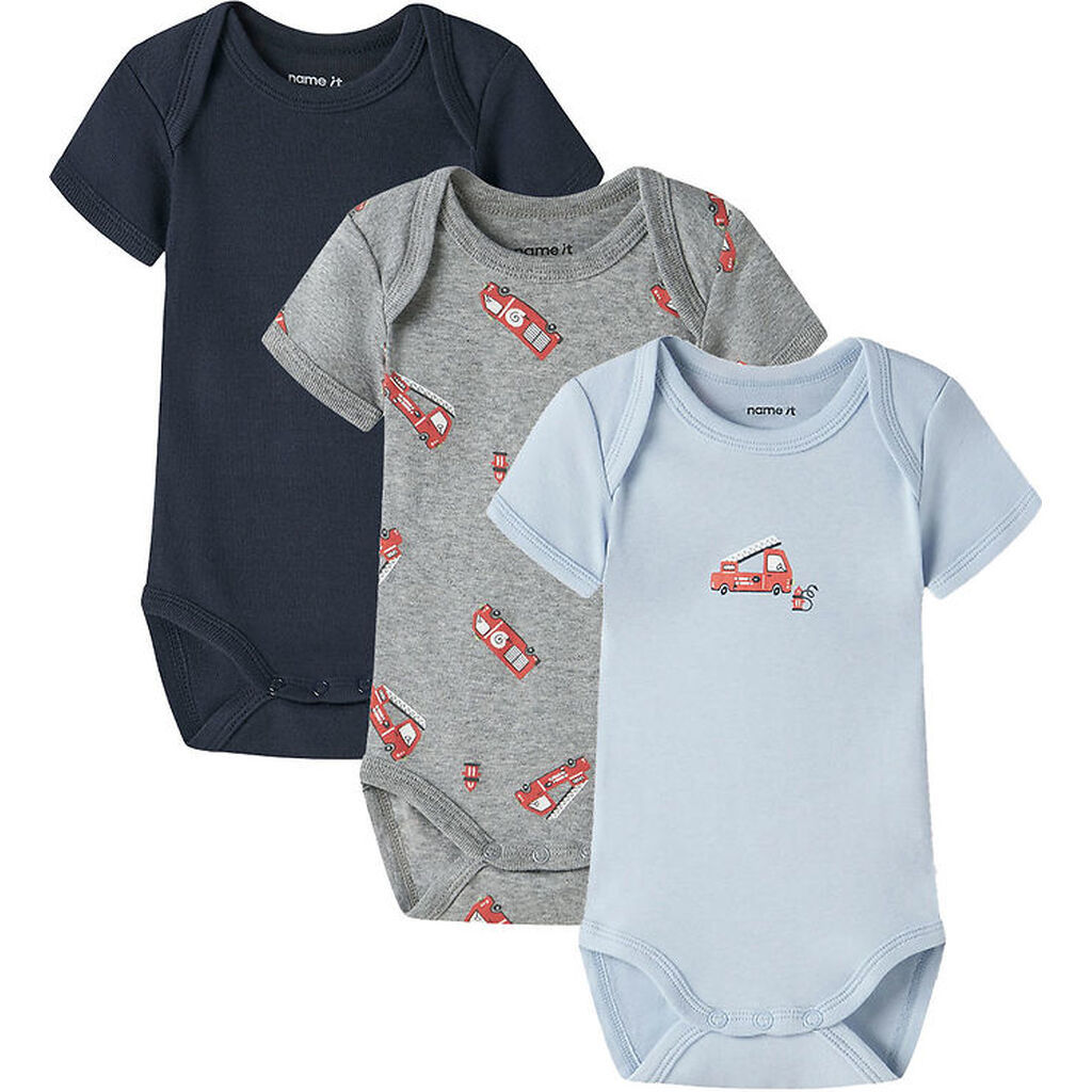 Name It Bodyer k/æ - Noos - NbfBody - 3-pak - Grey Melange/W/Cas
