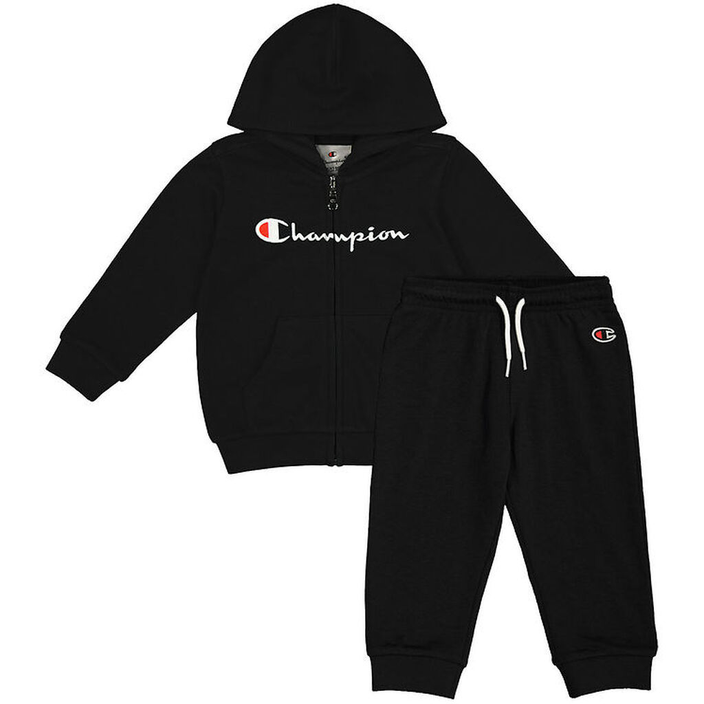 Champion Sweatsæt - Full Zip - Sort m. Logo