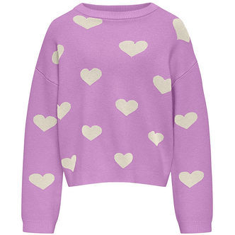 Kids Only Bluse - Strik - KogMontana - African Violet/Heart Birc