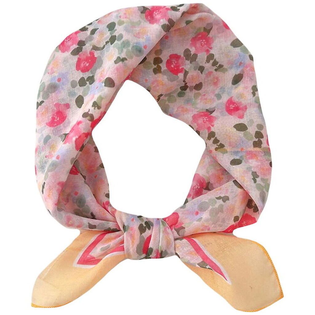 By Stær Tørklæde - Lilo - 57x58 cm - Gul/Rosa Blomster