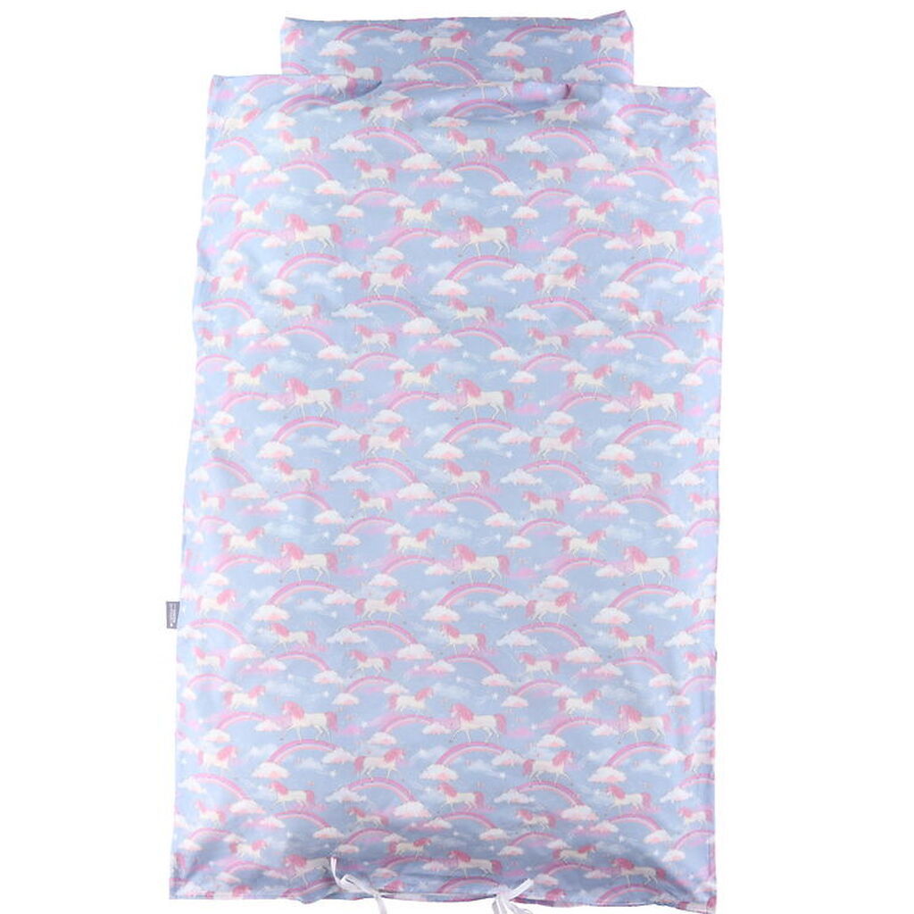 Nørgaard Madsens Sengetøj - Baby - Denim m. Enhjørninger/Regnbue