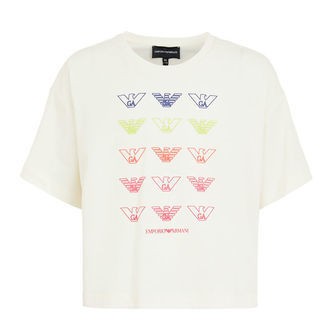 Emporio Armani T-shirt - Cropped - Hvid m. Logoer