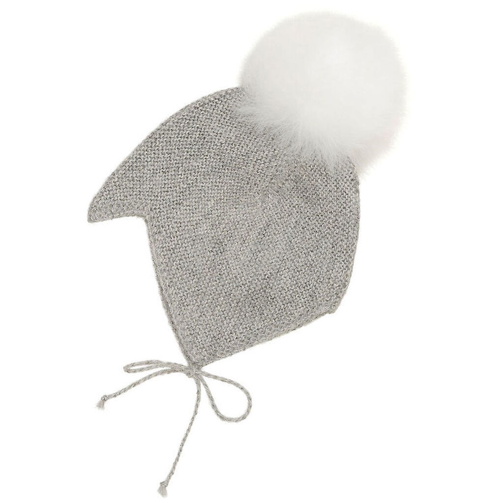 Huttelihut Babyhjelm m. Kvast - Alpakauld - Strik - Gråmeleret