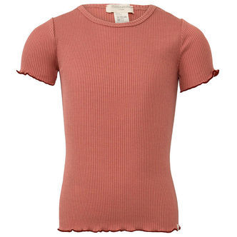 Minimalisma T-shirt - Rib - Silke/Bomuld - Blomst - Antique Red/
