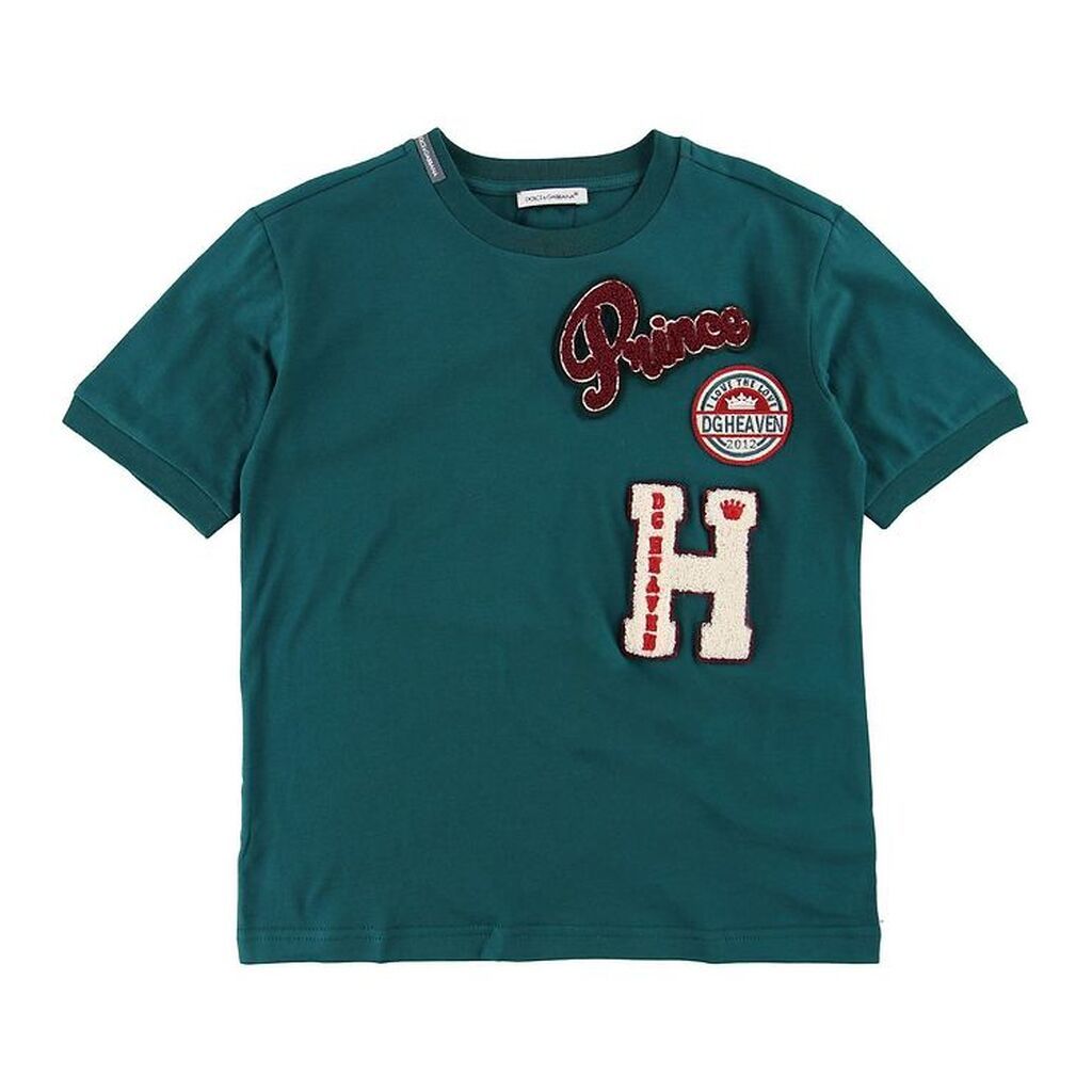 Dolce & Gabbana T-shirt - Petroleumsgrøn m. Patches