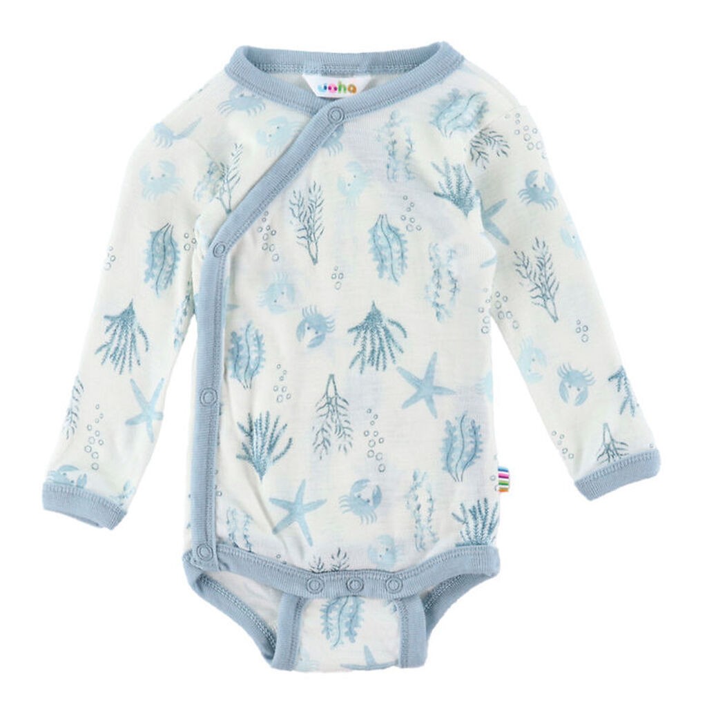 Joha Slå-om Body l/æ - Uld - Lyseblå m. Print