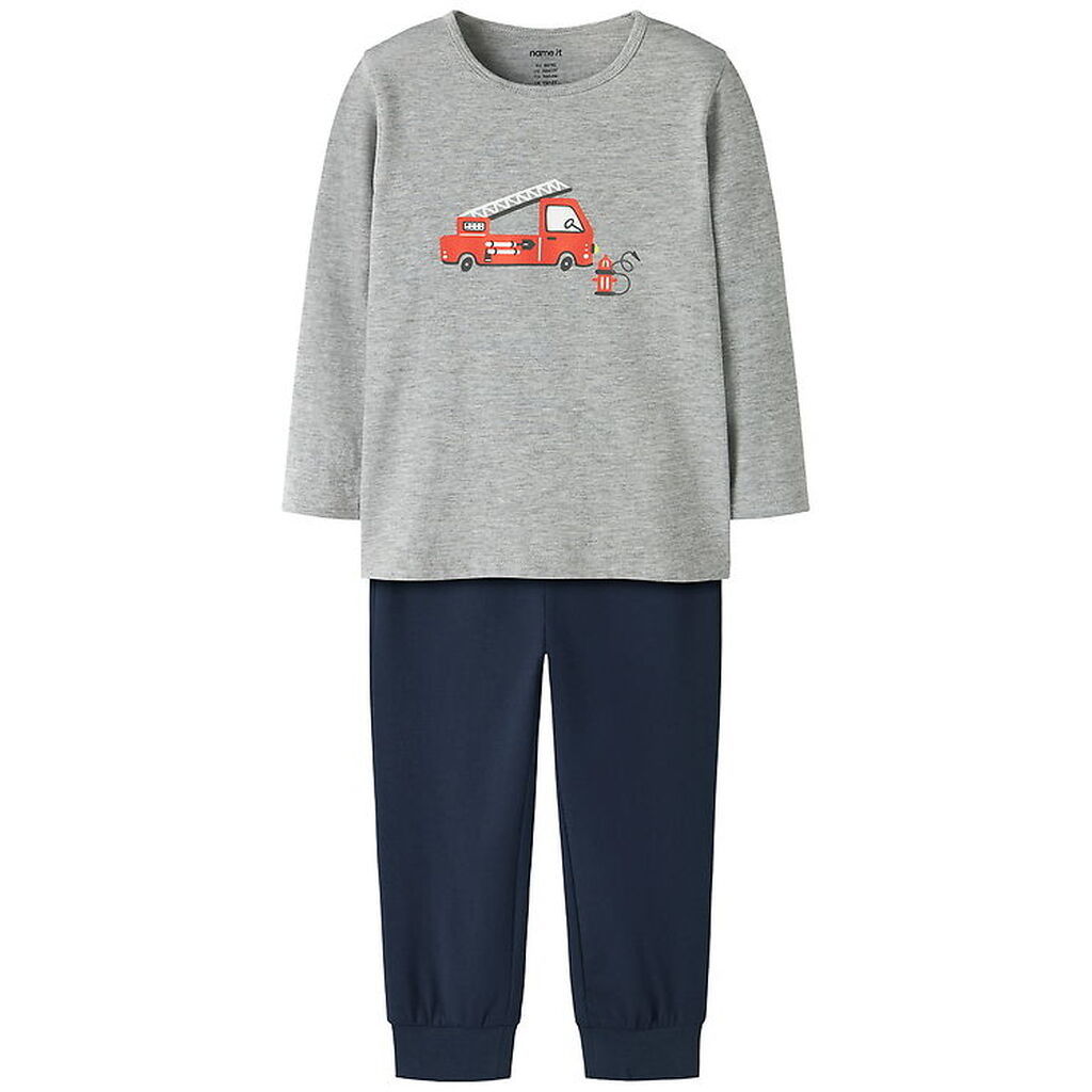 Name It Nattøj - Noos - NmmNightset Firetruck - Gråmeleret/Navy
