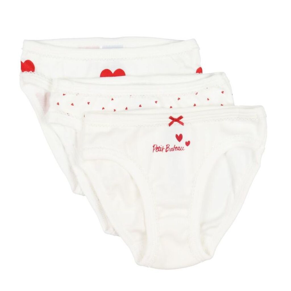 Petit Bateau Trusser - 3-pak - Hvid m. Hjerter