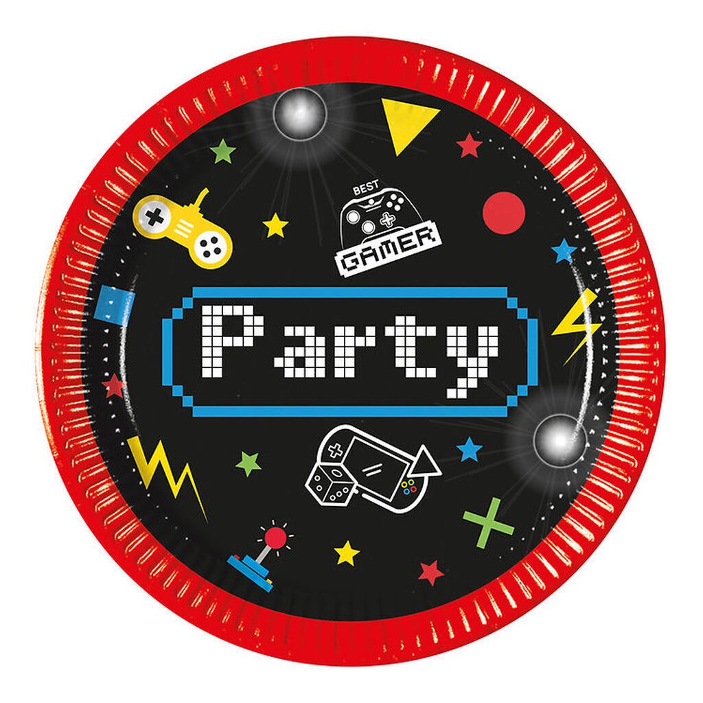Decorata Party Paptallerkner - 8-pak - 19,5 cm - Gaming Party