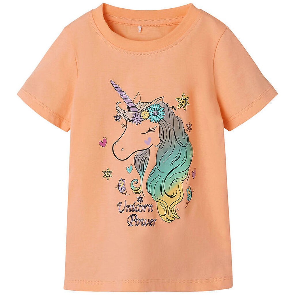 Name It T-shirt - NmfPzoey - Peach Nectar m. Enhjørning