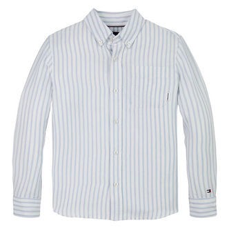 Tommy Hilfiger Skjorte - Hør - Linen Blend - Breezy Blue Stripe