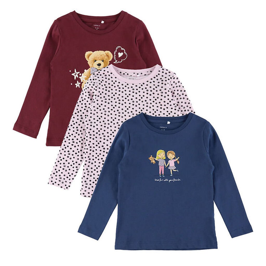 Name It Bluser - 3-pak - NmfNia - Burgundy/Burgundy+Early Hours+