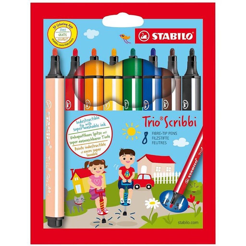 Stabilo Tuscher - Trio Scribbi - 8 stk. - Mulitfarvet