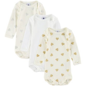 Petit Bateau Body l/æ - 3-pak - Hvid m. Guld/Sølv