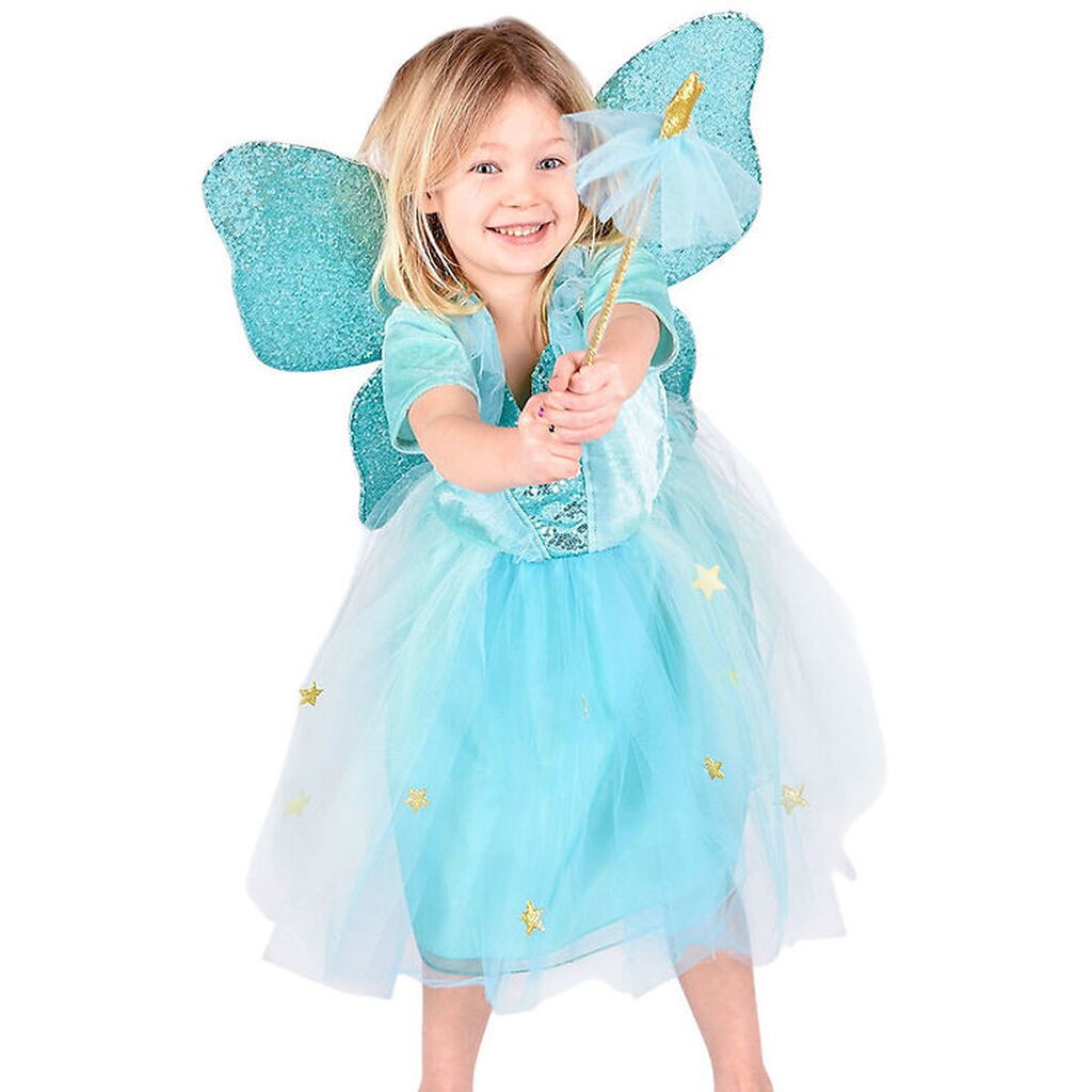 Den Goda Fen Udklædning - Fekjole m. Vinger/Tryllestav - Turkis