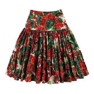 Dolce & Gabbana Nederdel - Portofino - Rød/Grøn m. Blomster